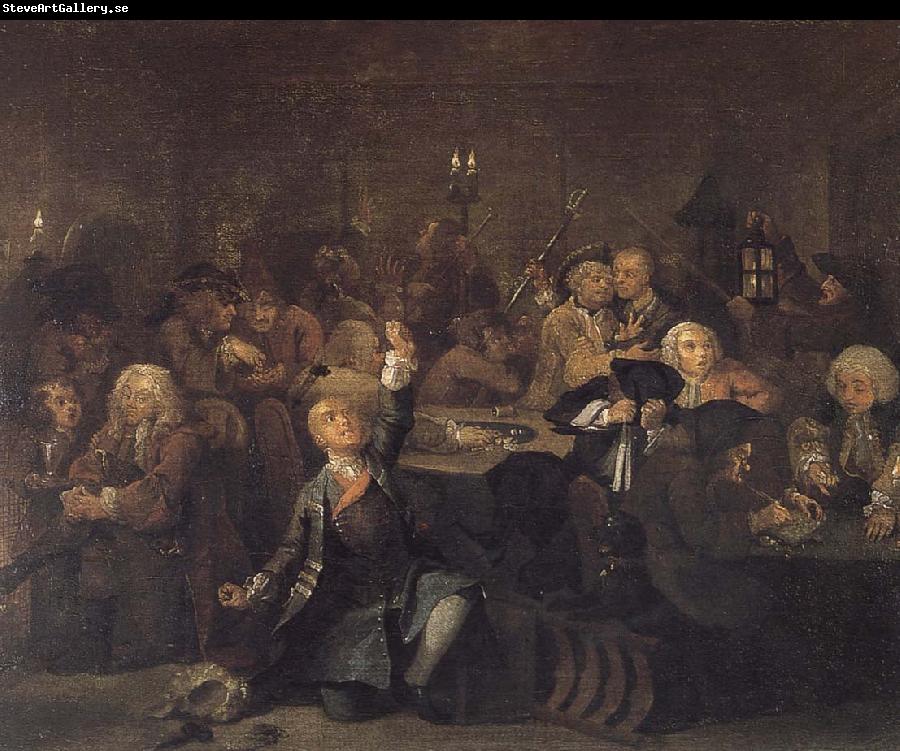 William Hogarth Prodigal son in the casino